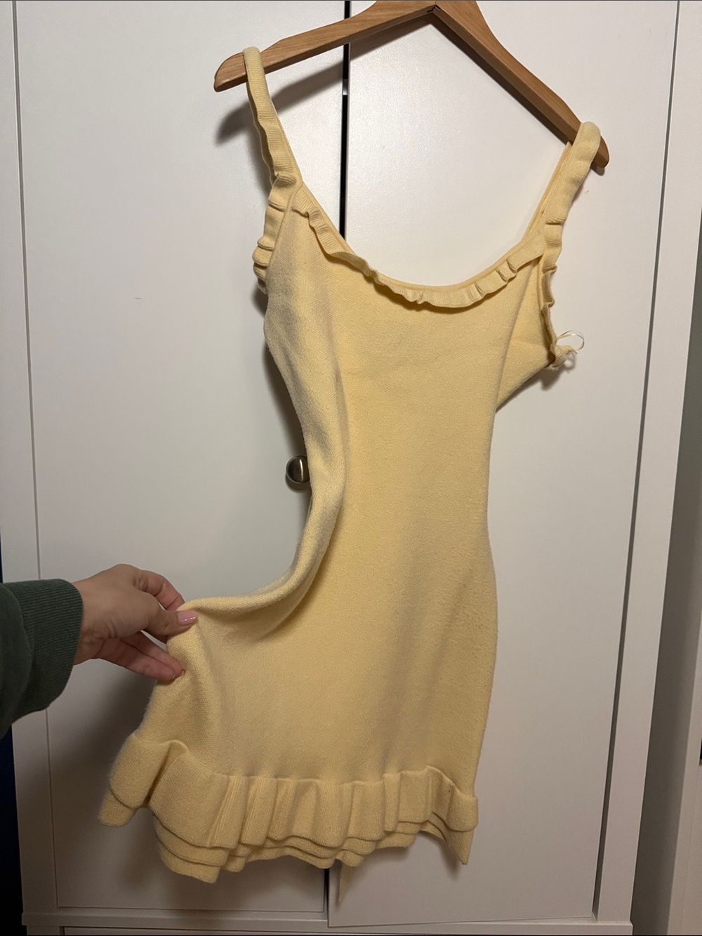 Ruffle-Trim Sleeveless Mini Dress in Pale Yellow